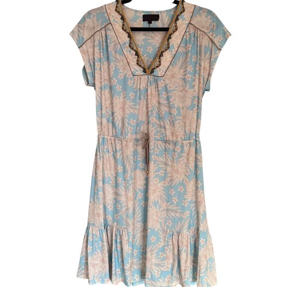 Hale Bob Dresses & Skirts - Hale Bob Blue Floral Beaded Neck Dress Size Small NWT